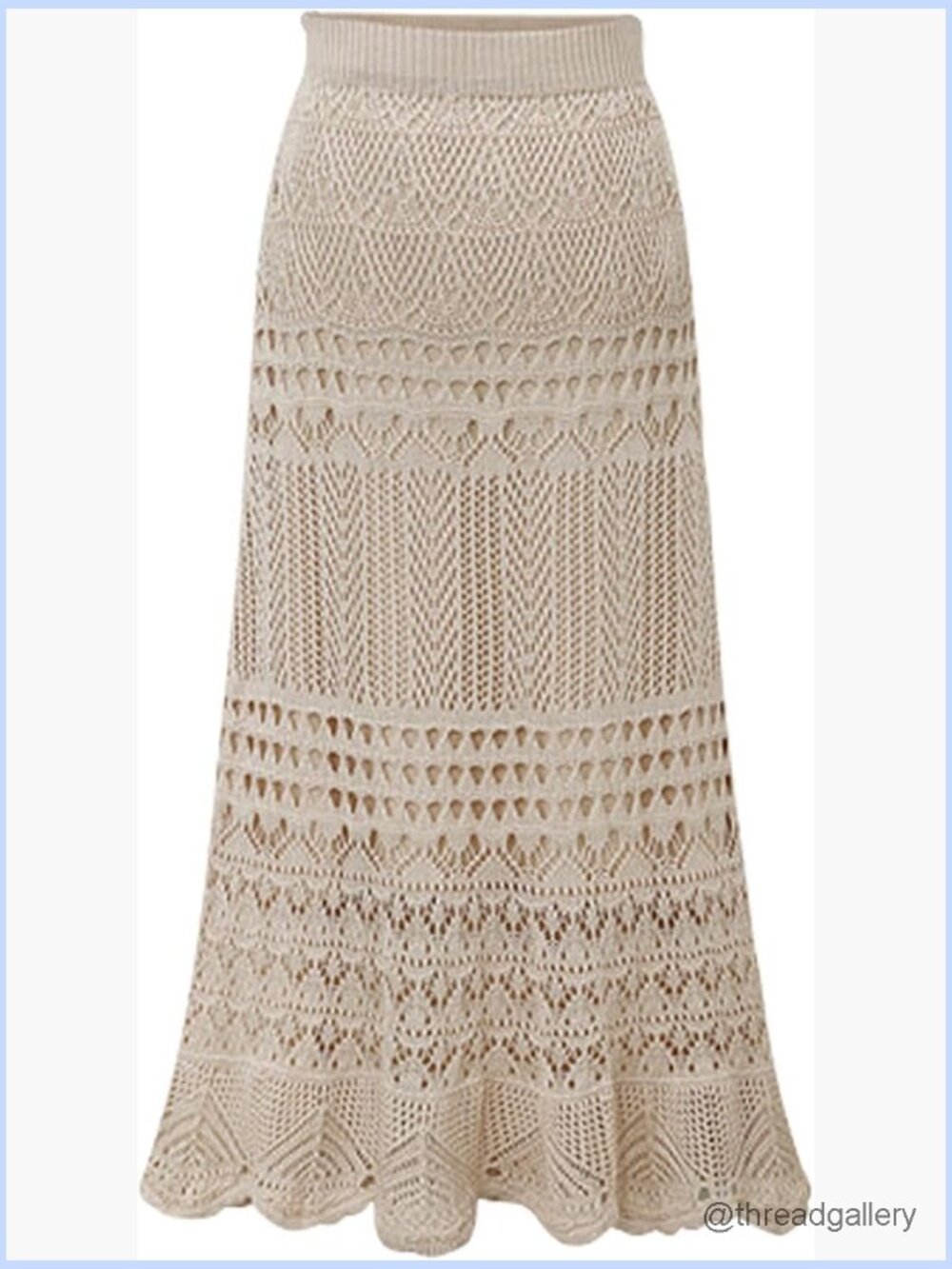 Crochet Knitted High Waist Hollow Out Lined Flowy Lace Maxi Skirt - Picture 1 of 7